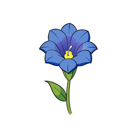 Cartoon illustration of a single blue flower with stemのイラスト素材
