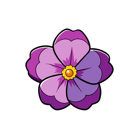 Isolated Purple Flower Illustration with Bright Yellow Centerのイラスト素材