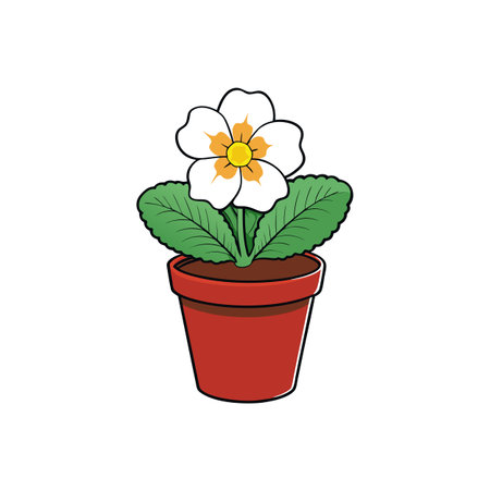 Cartoon illustration of a white flower in a potのイラスト素材