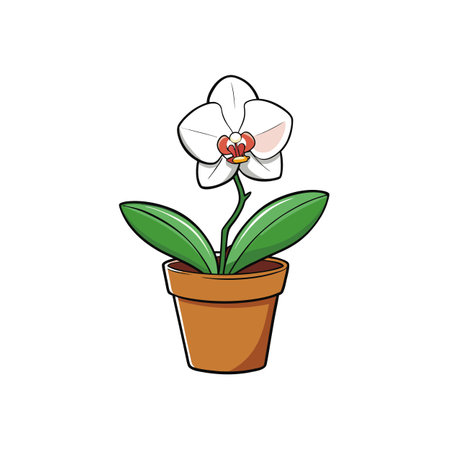 Stylized potted orchid flower illustration on a white backgroundのイラスト素材