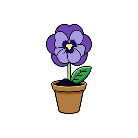 Cartoon pansy flower growing in terra cotta potのイラスト素材