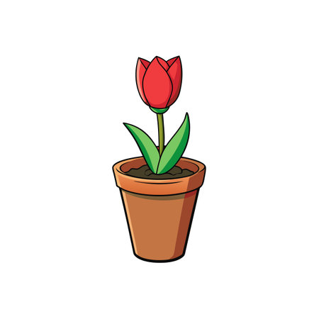 Red tulip flower in a terracotta pot illustrationのイラスト素材