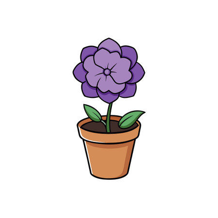 Cartoon purple flower in a brown pot illustrationのイラスト素材