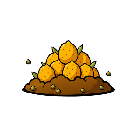 Stylized cartoon pile of lemons on brown dirt moundのイラスト素材