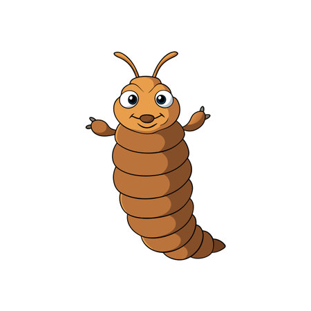Cartoon earthworm character smiling and waving both armsのイラスト素材