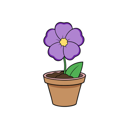 Purple flower in brown pot on white background illustrationのイラスト素材