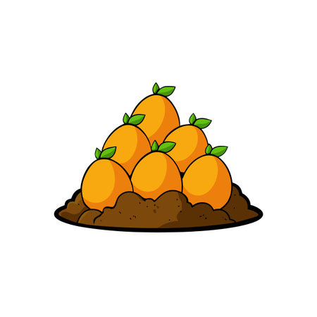 Cartoon oranges resting in soil, bright and playful vectorのイラスト素材