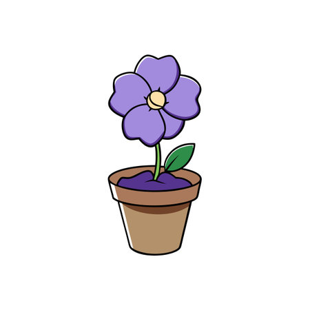 Cartoon illustration of a violet flower in a potのイラスト素材