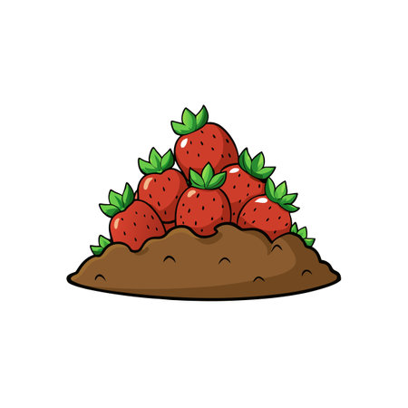 Pile of Cartoon Strawberries on Earth Mound Illustrationのイラスト素材
