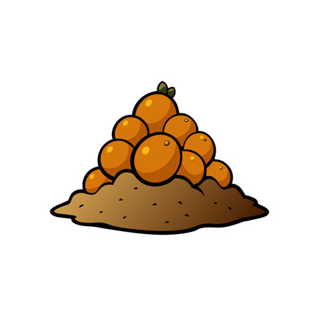 Pile of oranges on brown surface, cartoon style illustrationのイラスト素材