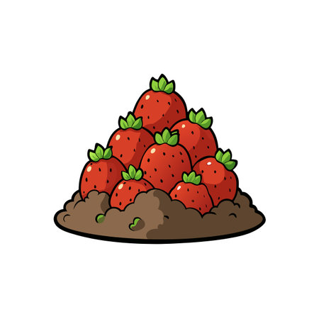 Illustration of fresh strawberries piled in dirt cartoon styleのイラスト素材