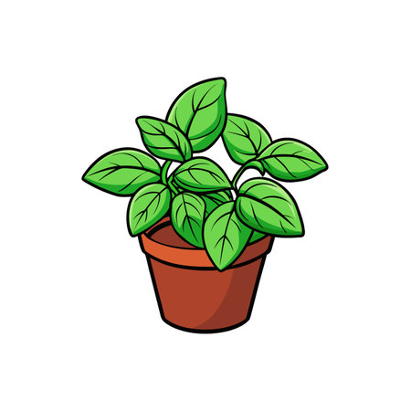 Cartoon plant in pot with bright green leavesのイラスト素材