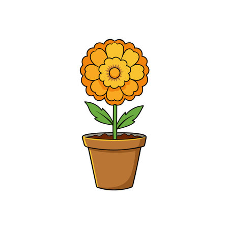 Cartoon orange flower in a brown pot illustrationのイラスト素材