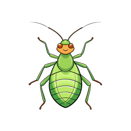 Cartoon Green Bug Illustration with Friendly Face on Whiteのイラスト素材