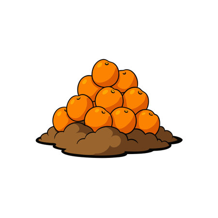 Pile of Cartoon Style Oranges Resting on Soil Moundのイラスト素材