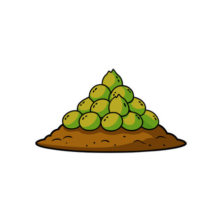 Green olives pyramid on brown earth digital illustrationのイラスト素材