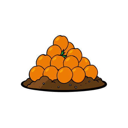 Pile of cartoon oranges atop a mound of soilのイラスト素材