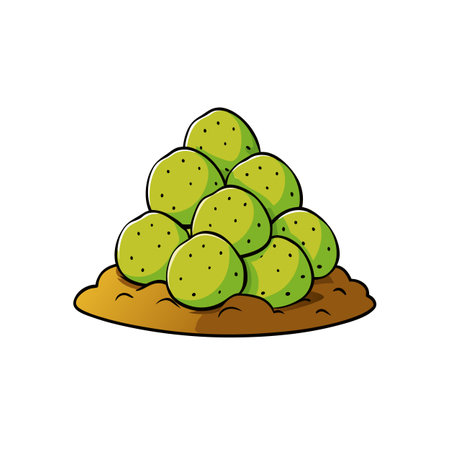 Stylized heap of small green potatoes sitting on brown groundのイラスト素材