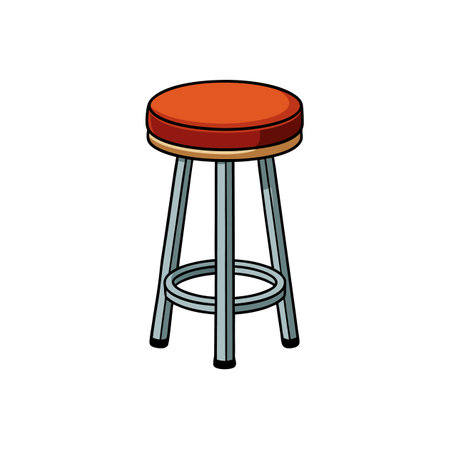 Cartoon illustration of bar stool with round orange seat