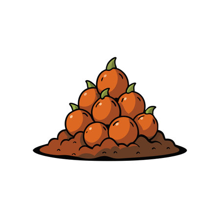 Pile of cartoon oranges in dirt, cute vector illustrationのイラスト素材