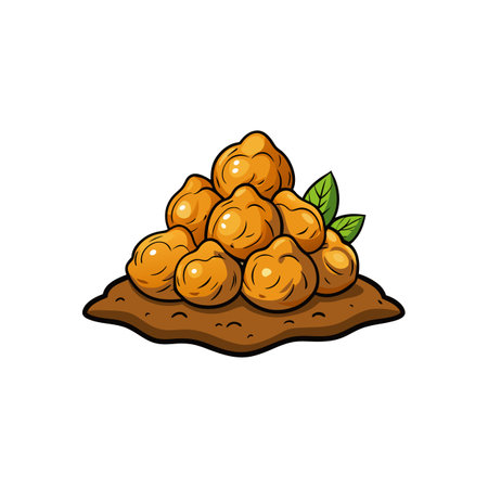 Pile of golden nuggets with green leaves garnish illustrationのイラスト素材