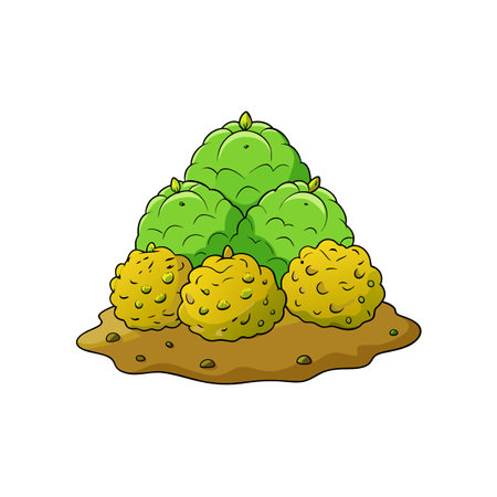 Stylized cartoon illustration with decorative bushes on soilのイラスト素材