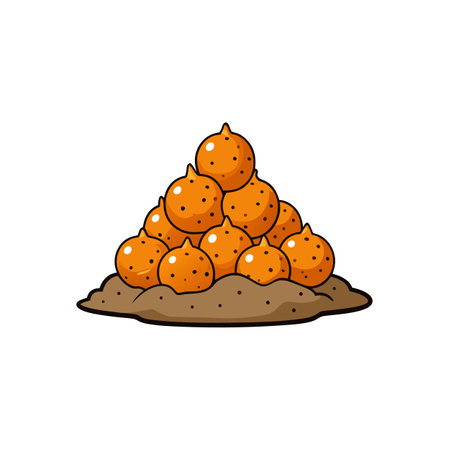 Pyramid of round orange doughnuts with brown spots illustrationのイラスト素材