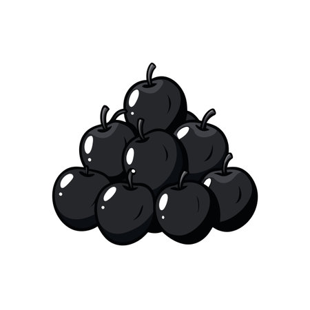 Stylized stack of black apples cartoon vector illustrationのイラスト素材