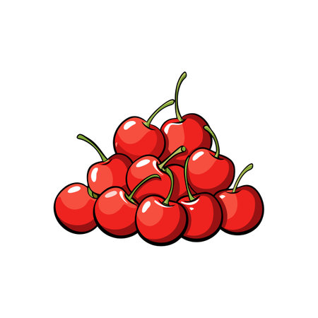 Pile of vibrant red cherries on a white backgroundのイラスト素材