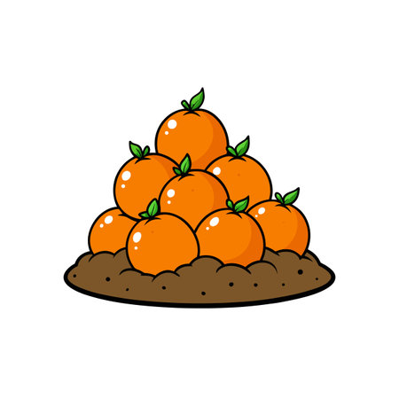 Cartoon oranges arranged on a small mound of dirtのイラスト素材