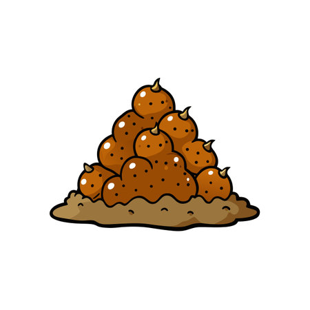 Cartoon stack of brown balls in ground with spikesのイラスト素材