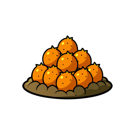 Pile of cartoon oranges in a mound of dirtのイラスト素材