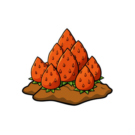 Cartoon illustration of fresh strawberry patch, detailed line workのイラスト素材