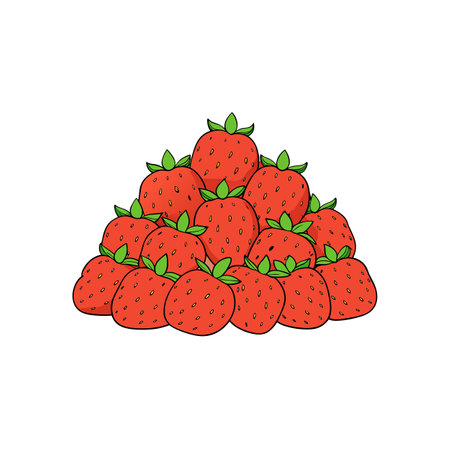 Pile of cartoon strawberries with green leaves illustrationのイラスト素材