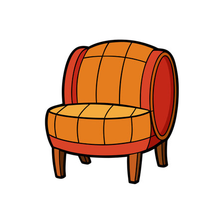 Cartoon illustration of an orange barrel chair on whiteのイラスト素材