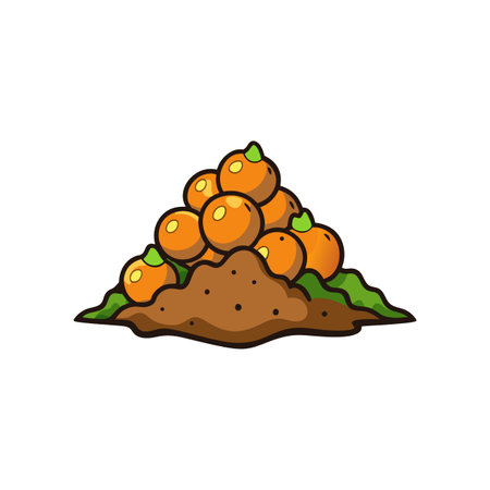 Cartoon style oranges piled on hill, vector illustrationのイラスト素材
