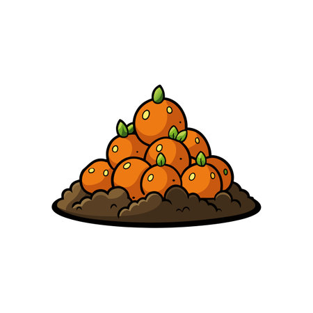 Cartoon Illustration of Pile of Oranges in Soilのイラスト素材