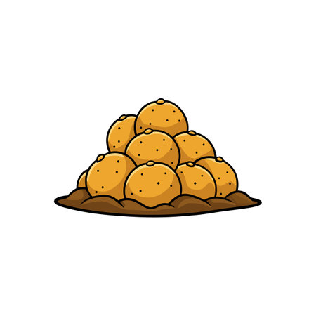Cartoon style potatoes arranged in a pile on groundのイラスト素材