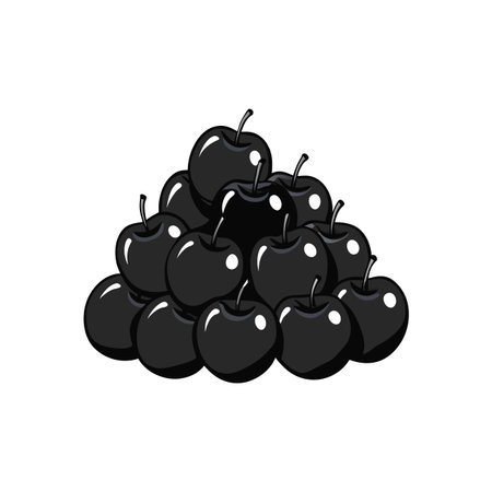Stack of black apples, shiny and stylized illustrationのイラスト素材