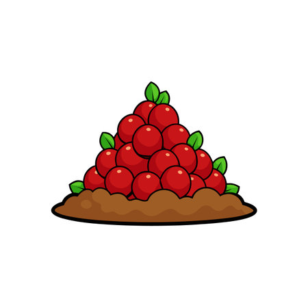 Stylized heap of red berries with green leaves cartoonのイラスト素材