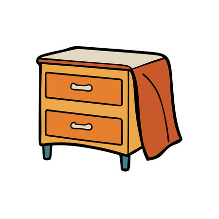 Cartoon-style nightstand with two drawers and draping fabricのイラスト素材