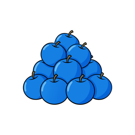 Pile of Blue Apples in Triangular Formation with Stemsのイラスト素材