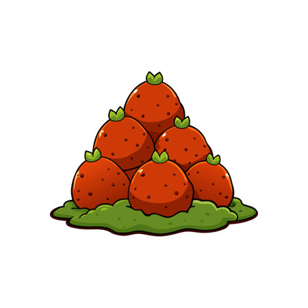 Stylized Cartoon Stack of Fruits with Green Leaves Vectorのイラスト素材