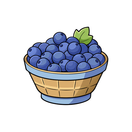 Cartoon illustration of blueberries in a basket, isolated objectのイラスト素材