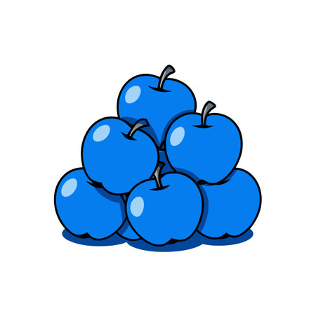 Stacked blue apples with thick black outlines and highlightsのイラスト素材