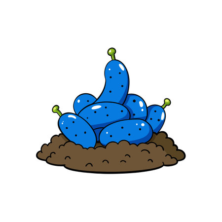 Pile of whimsical blue potatoes in brown soil drawingのイラスト素材