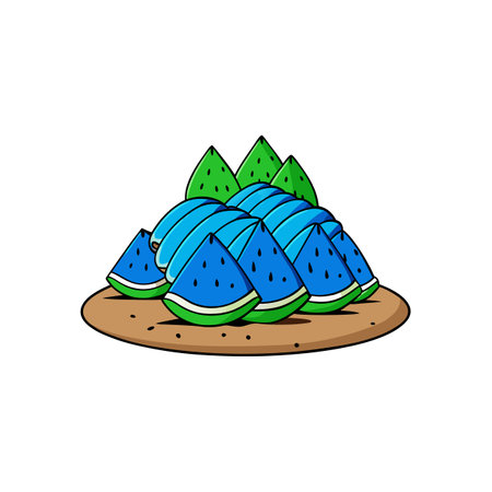 Pile of vibrant blue watermelon slices illustration on a plateのイラスト素材