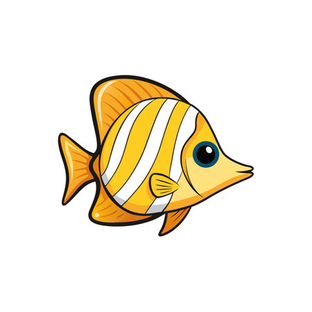 Cartoon butterflyfish illustration with white stripes and orange finsのイラスト素材