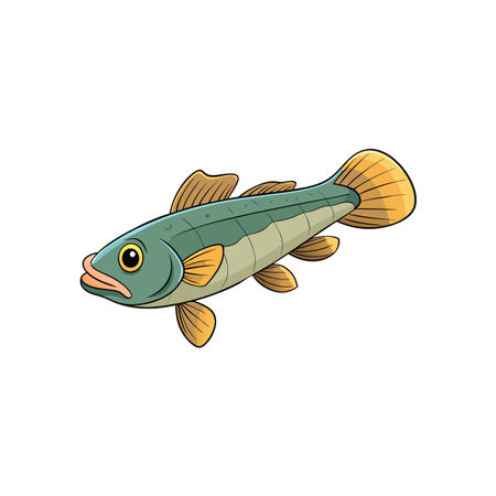 Cartoon Illustration of a Freshwater Fish with Detailed Finsのイラスト素材