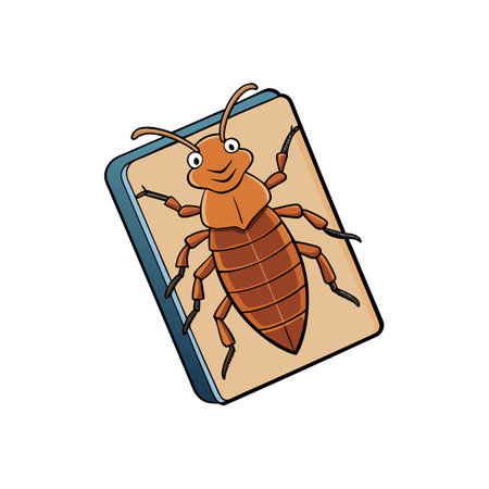 Cartoon bug with smile on blue-bordered backgroundのイラスト素材